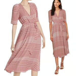 Joie Cata Rust and Cream Geometric Print Midi Wrap Dress Size 8